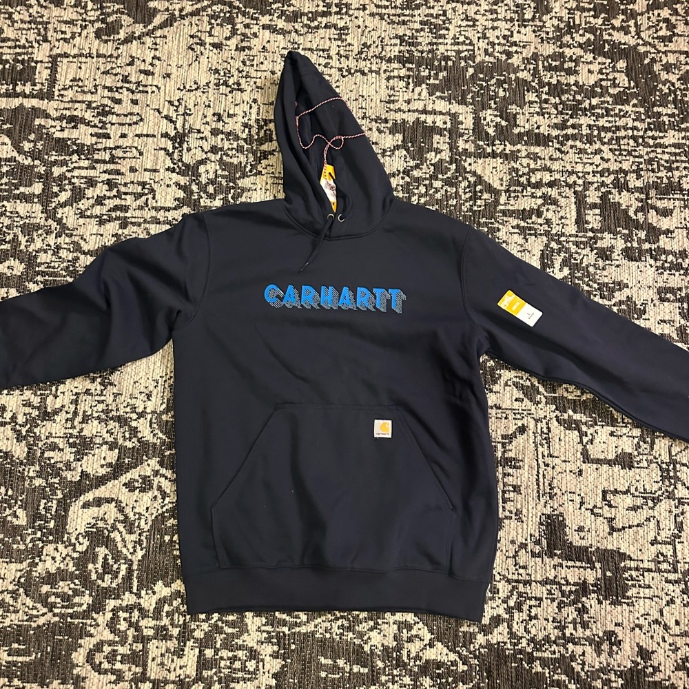 Carhartt Navy Hoodie with Blue Logo- Rain Defender
